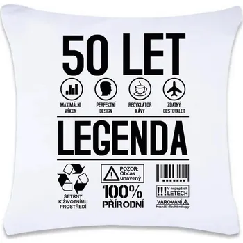 Dekorativní polštářek DOBRÝ TRIKO Polštář s potiskem 50 let legenda se symboly 40 x 40 cm Oboustranný tisk: NE