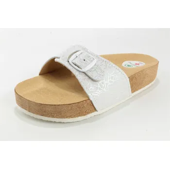 Dámské polobotky JAKUB-OBUV Korkový nazouvák jednopáskový 215201 kožený bilý perleťový - korkáč bílá 38