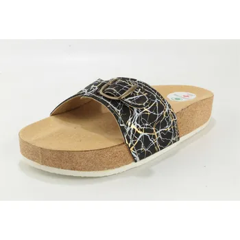 Dámské polobotky JAKUB-OBUV Korkový nazouvák jednopáskový 215201 kožený černý žíhaný - korkáč černá 38