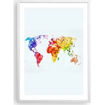 Obraz Plakát v bílém rámu do obýváku ložnice 50x70 mapa světa moderní obraz