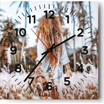 Hodiny Velké nástěnné hodiny na zeď 40x40 Žena Skleněné hodiny Čtvercové Tiché