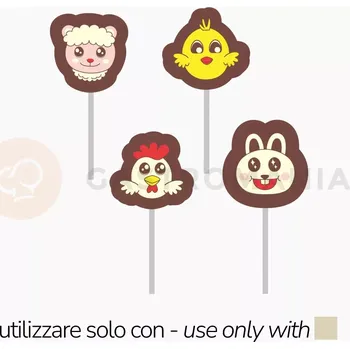 Čokoládová tyčinka Transferová forma se zdobením, 10 kusů na čokoládová lízátka, zajíčci + 200 sáčků, 200 papírových tyčinek. | PAVONI, T1022SB