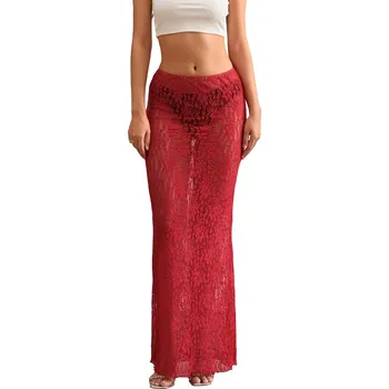 Dámská sukně Krajková maxi sukně Barva: Červená, Velikost: L