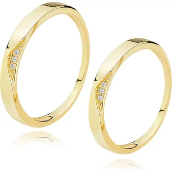 Prsten Zlaté snubní prsteny ze žlutého zlata 585 - tři čiré diamanty v trojúhelníkovém výbrusu - Velikost: 51