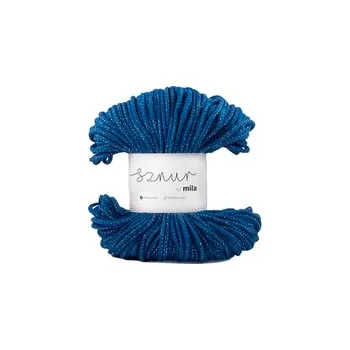 Příze Bavlněná šnůra MILA 3 mm Glitter - modrá tmavá stříbrná