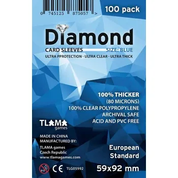 Příslušenství ke karetním hrám Obaly na karty Diamond Blue: European Standard (59x92 mm) (80 mikronů, 100 ks)