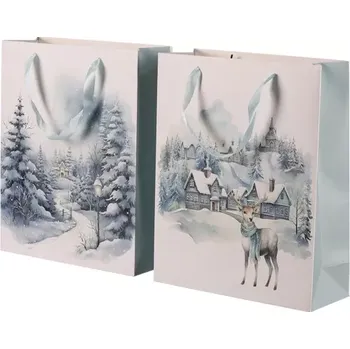 Dárková taška Papírová taška extra malá 12x6x13cm - mix 2 druhů Zimní krajina