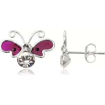 Náušnice Stříbrné náušnice motýl - fialová křídla, zirkonové tělíčko