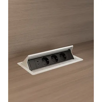 Organizér kabelů ASA 06134E00004 Vestavná zásuvková jednotka VERSANET PRO 2x230V, 1xUSB 5V (typ A+C), 1x volná pozice, 0,2m kabel GST18i3, kartáčovaná ocel