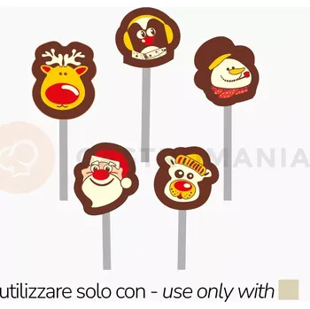 Čokoládová tyčinka Transferová forma s dekorací, 10 kusů na čokoládová lízátka, zvířátka, Santa Clause a sněhuláka + 200 sáčků, 200 papírových tyčinek. | PAVONI, T1017SB