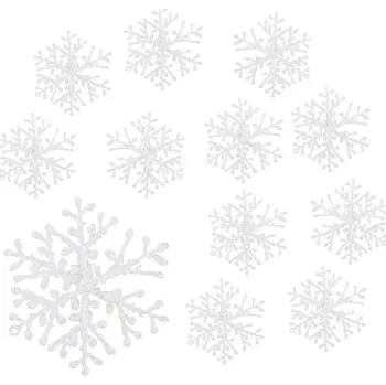 Vánoční dekorace Vločky bílé jemné s glitry 12ks, 5,5cm 4601