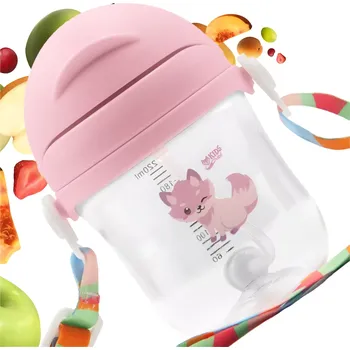 Láhev Sippy hrneček se zatíženým brčkem pro učení pití, bidon Sippy - barva růžová