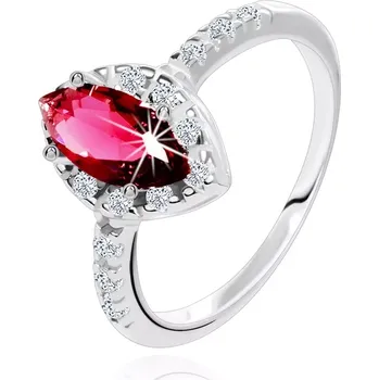 Prsten Prsten ze stříbra 925, červené zrno s čirým zirkonovým okrajem - Velikost: 51