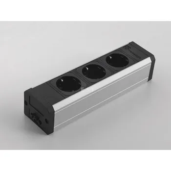 Organizér kabelů ASA 06100E00010 Zásuvková jednotka univerzální VERSATEK PRO 3x230V, 2xUSB 5V (nabíječka), 2x volná pozice, eloxovaný hliník/černá