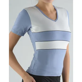 Dámské tričko Gina Tričko s krátkým rukávem kombinace barev a paspule 98003P Ocelová-bílá S