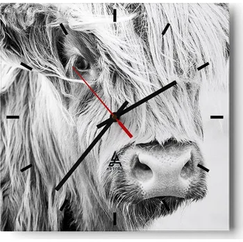 Hodiny Velké nástěnné hodiny na zeď 40x40 Kráva Skleněné hodiny Čtvercové Tiché