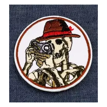Nášivka Fotografická nažehlovací nášivka kulatá kostlivec v14 (doplněk pro vaši bundu, čepici, brašnu nebo batoh)