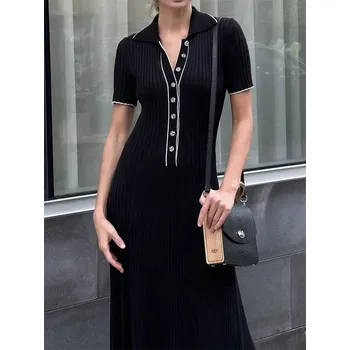 Dámské šaty Dlouhé elegantní šaty s límečkem Barva: Černá, Velikost: L