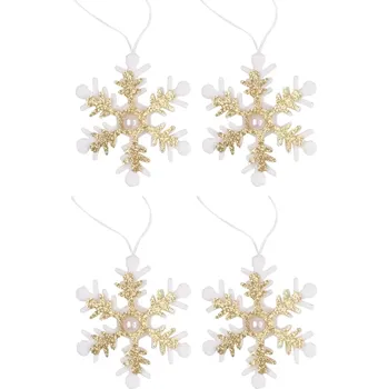 Vánoční dekorace Vločka bílozlatá 4 ks v sáčku, 6 cm 3277