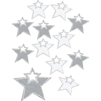 Vánoce Hvězda dřevěná s lepíkem 4 cm šedá a bílá, 12 ks 4931