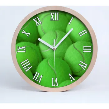 Hodiny Dřevěné nástěnné hodiny s tenisovými míčky, průměr 25 cm