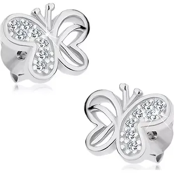 Náušnice Stříbrné 925 náušnice, motýlek zdobený výřezy a čirými zirkony, puzetky