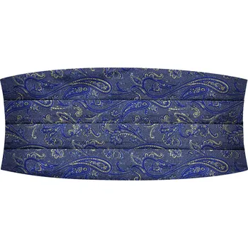 Opasek Hedvábný smokingový pás se světle modrým a zlatým vzorem paisley - Bohemian Revolt