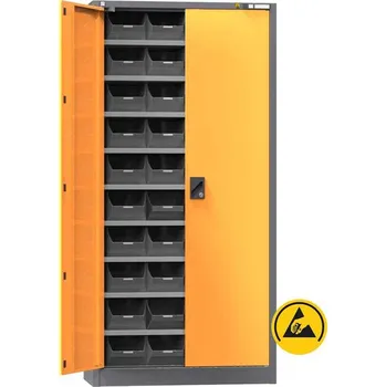 ESD zásobníková skříň, v x š x h: 1950x950x400 mm, 9 polic, 40 zásobníků, antracit RAL7016/oranžová RAL1028