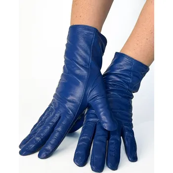 Rukavice Dámské prošívané kožené rukavice tmavě modré, VELIKOST S ( 6,5 )