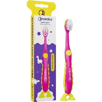 Zubní kartáček Nordics Oral Care Dětský zubní kartáček od 2+ let Soft 6900 štětin růžový dino