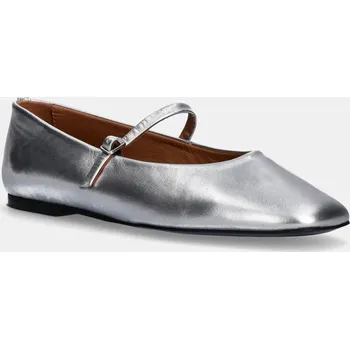 Dámské baleríny Kožené baleríny Calvin Klein MARY JANE BALLERINA - MET stříbrná barva, HW0HW02269 SLV, EUR 36