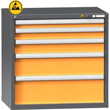 ESD zásuvková dílenská skříňka, 5 x zásuvka, v x š x h: 840 x 1037 x 630 mm, barva antracit RAL7016/oranžová RAL1028