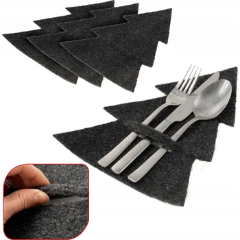 Vánoční dekorace Pouzdro obal na příbory vánoční stromeček 4 ks