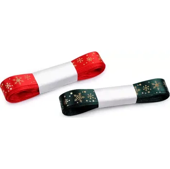 Stuha Vánoční saténová stuha vločky šíře 15 mm, 5 m