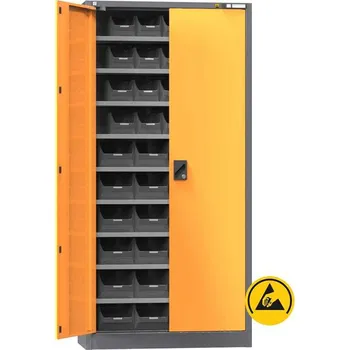 ESD zásobníková skříň, v x š x h: 1950x950x400 mm, 9 polic, 44 zásobníků, antracit RAL7016/oranžová RAL1028
