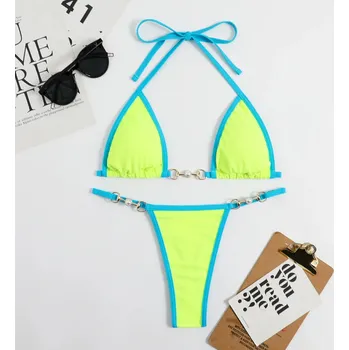 Dámské plavky Dvoubarevné sexy plavky Barva: Zelená, Velikost: S