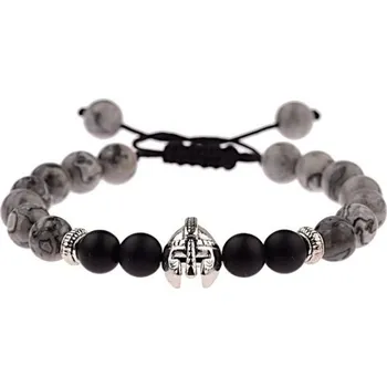 Náramek Trendy Sparťanský náramek z přírodních kamenů s přilbou válečníka - Šedo Černo Stříbrný