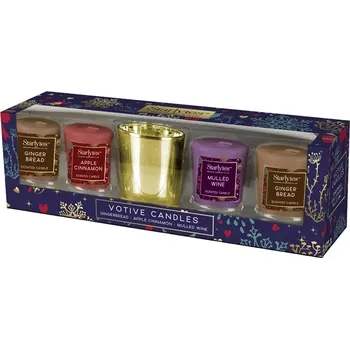 Svíčka Dárková sada VÁNOČNÍCH VOTIVNÍCH svíček se svícnem 4+1 ks