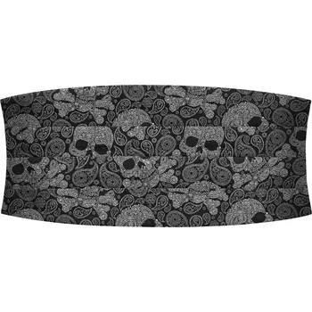 Podvazkový pás Černošedý hedvábný smokingový pás s lebkami a vzorem paisley - Bohemian Revolt