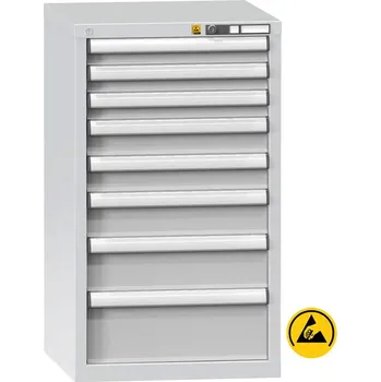 ESD zásuvková dílenská skříňka, 8 x zásuvka, v x š x h: 990 x 578 x 630 mm, barva šedá RAL7035