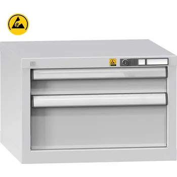ESD zásuvková dílenská skříňka, 2 x zásuvka, v x š x h: 390 x 578 x 630 mm, barva šedá RAL7035