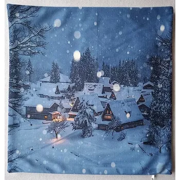 Povlak na dekorativní polštářek Povlak na polštářek vánoční chaloupky v noci