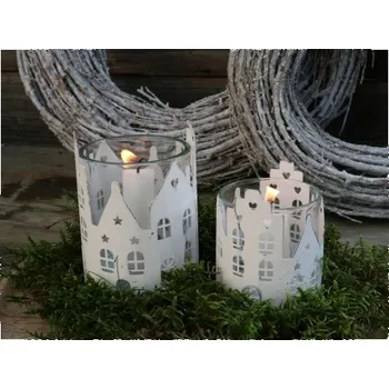 Vánoční dekorace Svícen domečky - kov, Rozměr Malý