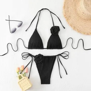 Dámské plavky Plavky s 3D květinami Barva: Černá, Velikost: XL