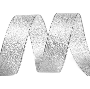 Stuha Vánoční brokátová stuha šíře 25 mm s lurexem, vánoční stříbrná - 22,5 m