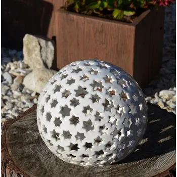 Zahradní dekorace Keramická koule na svíčku s hvězdami 30 cm Motiv: Bílá