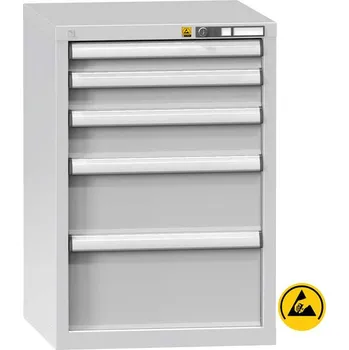 ESD zásuvková dílenská skříňka, 5 x zásuvka, v x š x h: 840 x 731 x 630 mm, barva šedá RAL7035