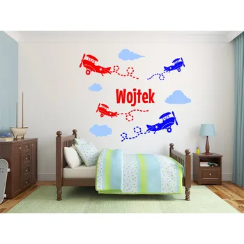 Samolepící dekorace Samolepka na zeď - jméno dítěte a letadla