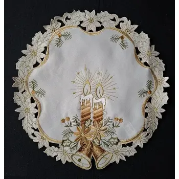 Vánoční dekorace UBRUS vyšívaný prům.30cm vánoční hnědá