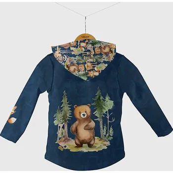 Panel se střihem 110 softshell bunda lesní dobrodružství zvířátek tmavě modrá